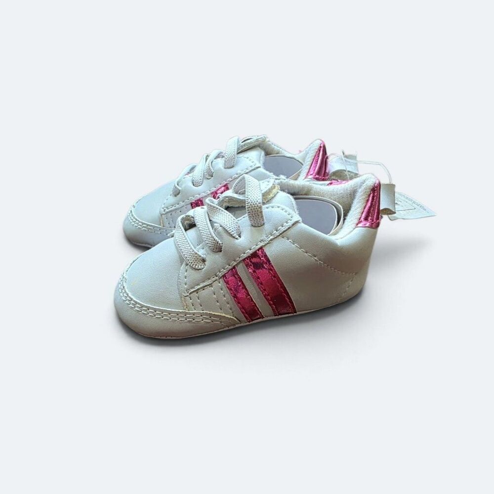 Luvable Friends Baby Girls White Pink Striped Prewalker Crib Shoes Booties 0-6M
